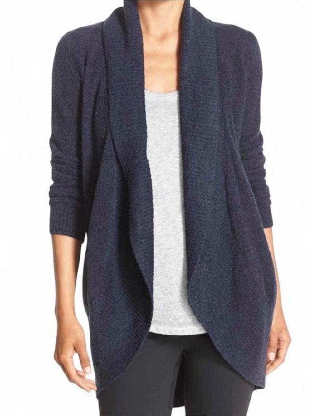 Barefoot Dreams Sz XS/S CozyChic Lite  Open-Front Cardigan Draped Collar Comfy